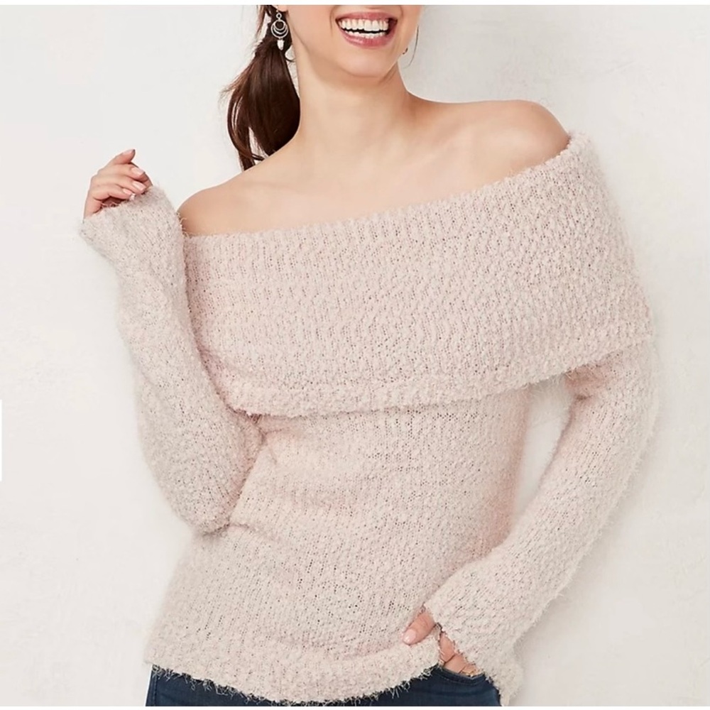 LC Lauren Conrad Off-The-Shoulder Fuzzy Sweater Pink Size M